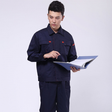 深藍(lán)配桔紅秋季工作服AC069