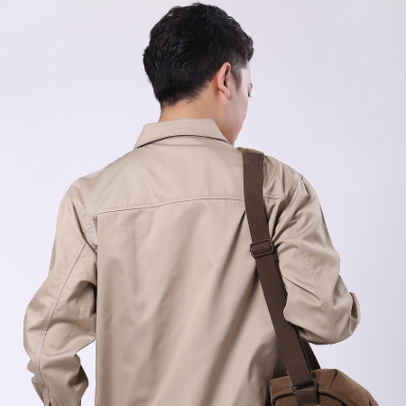 駝色配深藍(lán)滌棉紗卡廣告咨詢工作服AC073-GG