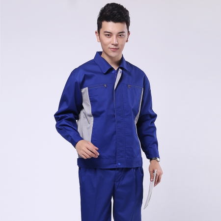 艷藍(lán)配淺灰滌棉紗卡廣告服AC081-GG