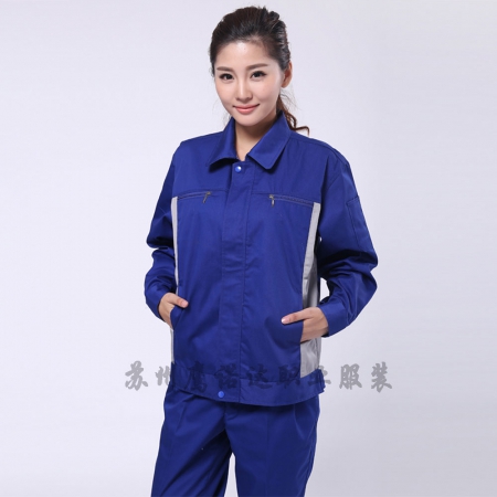 艷藍配淺灰滌棉紗卡冬季勞保工作服AC081-DJ