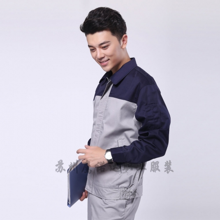 深藍(lán)配淺灰滌棉紗卡建筑施工工作服AC079-JZ